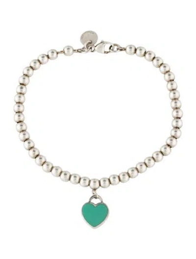 Pre-owned Tiffany & Co Heart Tag Bead Bracelet, 6.25" In Blue
