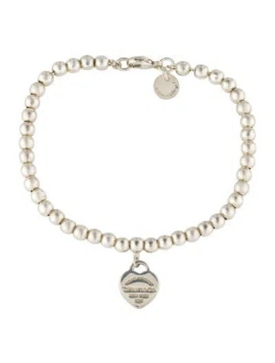 Pre-owned Tiffany & Co Heart Tag Bead Bracelet, 6.25" In Red