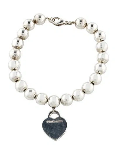 Pre-owned Tiffany & Co Heart Tag Bead Bracelet, 6.5" In Multi