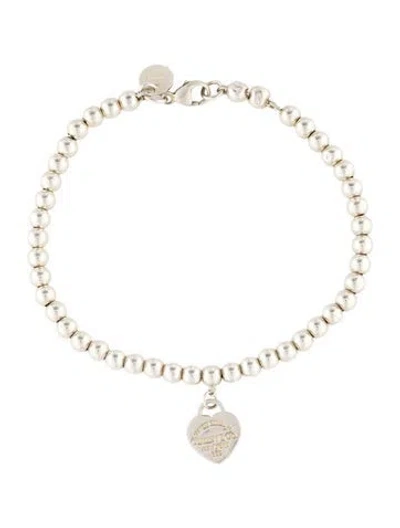 Pre-owned Tiffany & Co Heart Tag Bead Bracelet, 6.5" In Multi