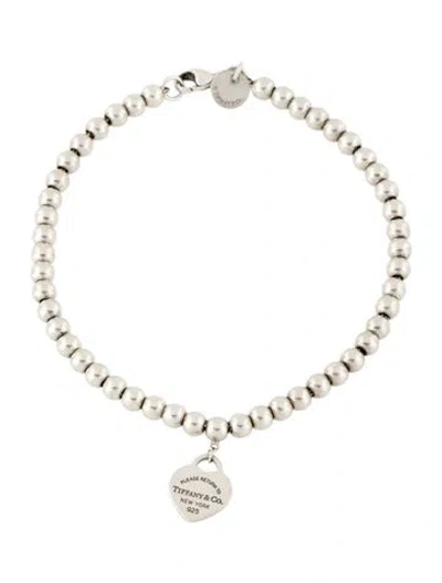 Pre-owned Tiffany & Co Heart Tag Bead Bracelet, 7.25" In Blue