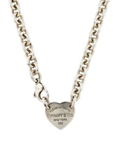 Pre-owned Tiffany & Co Heart Tag Chain Link Choker Necklace, 15" In Multi
