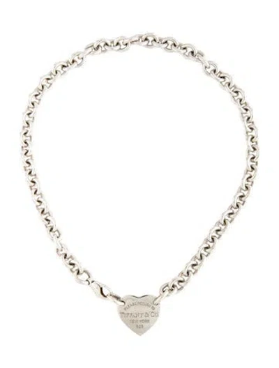 Pre-owned Tiffany & Co Heart Tag Chain Link Choker Necklace, 15" In Multicolor