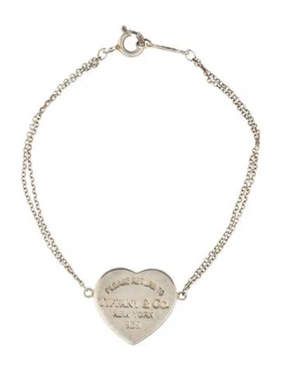 Pre-owned Tiffany & Co Heart Tag Double Chain Station Bracelet, 6" In Multi