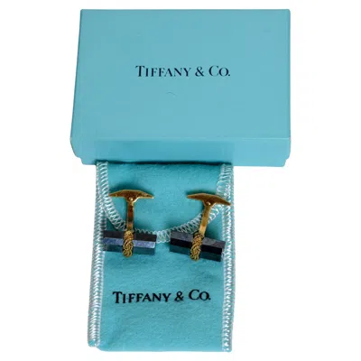 Pre-owned Tiffany & Co . Hematite And 18 Karat Gold Baton Cufflinks In Multi