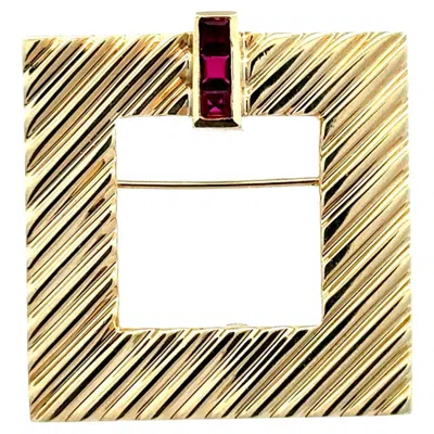 Pre-owned Tiffany & Co Iconic . 1960s Ruby And Gold Open Square Vintage Brooch Pin In Multi
