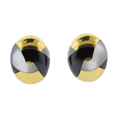 Pre-owned Tiffany & Co Inlay Mother Of Pearl Onyx Gold Earrings In Black