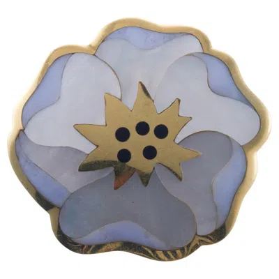 Pre-owned Tiffany & Co Inlay Mother Of Pearl Onyx Gold Flower Brooch In Black