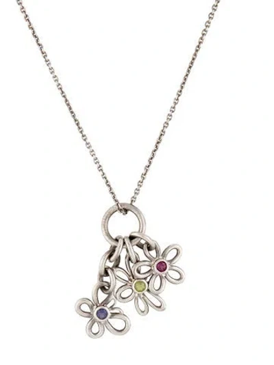 Pre-owned Tiffany & Co Iolite, Garnet & Peridot Flower, Butterfly & Dragonfly Charm Necklace, 16" In Multi
