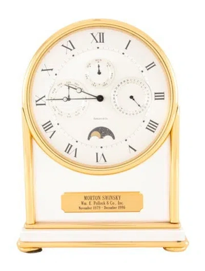 Pre-owned Tiffany & Co Jean Roulet Calendar & Moon Phase Mantle Clock In Metallic