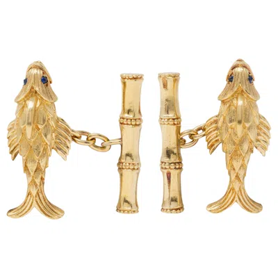 Pre-owned Tiffany & Co . Jean Schlumberger 1960's Sapphire 18k Gold Vintage Fish Cufflinks In Blue