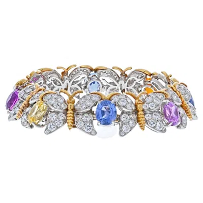 Pre-owned Tiffany & Co Jean Schlumberger Platinum & Gold Butterfly Motif Diamond And Gemstone Bracelet In Multi