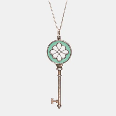 Pre-owned Tiffany & Co Knot Key Enamel Silver Pendant Oval Chain Link Necklace