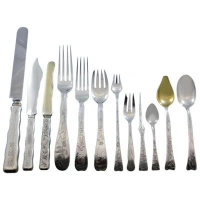 Pre-owned Tiffany & Co Lap Over Edge By  Sterling Silver Flatware Set Service Acid Etched