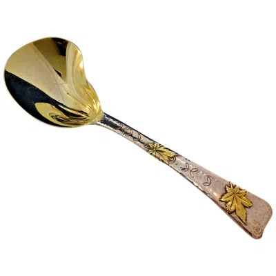 Pre-owned Tiffany & Co Lap Over Edge By Tiffany Sterling Silver Kidney Berry Spoon Applied Bug & Leaves In Brown