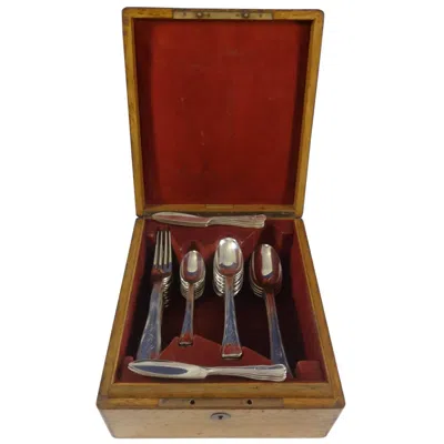 Pre-owned Tiffany & Co Lap Over Edge Plain By . Sterling Silver Flatware Set For Service In Brown