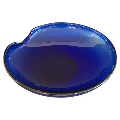 Pre-owned Tiffany & Co Large Tiffany Elsa Peretti Cobalt Blue Thumbprint Glass Bowl