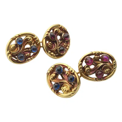 Pre-owned Tiffany & Co Le Saché . Art Nouveau Sapphire Ruby And Gold Cufflinks, Circa 1890 In Blue