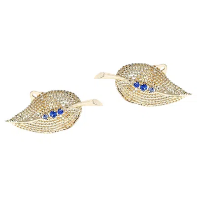 Pre-owned Tiffany & Co . Leaf 14k Gold And Sapphire Earrings, With Org. Box In Blue
