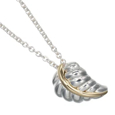 Pre-owned Tiffany & Co . Leaf Pendant Necklace Silver 925 And K18 Yellow Gold Silver Silver Necklace Jewelry (p