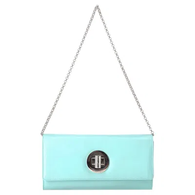Pre-owned Tiffany & Co . Leather Clutch Bag On A Chain In Tiffany Blue