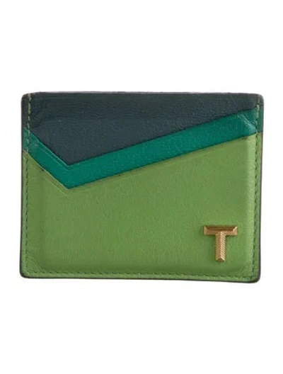 Pre-owned Tiffany & Co Leather Colorblock Pattern Card Holder In Green