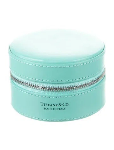 Pre-owned Tiffany & Co Leather Jewelry Travel Box Round In Green