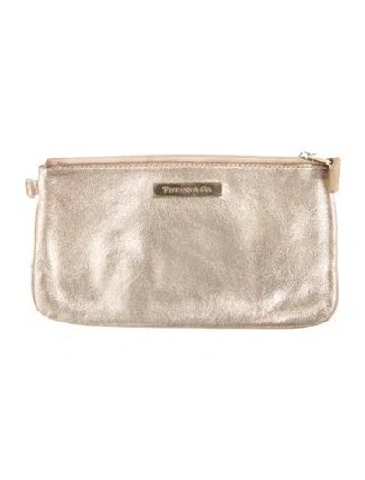 Pre-owned Tiffany & Co Leather Metallic Cosmetic Bag In Gold