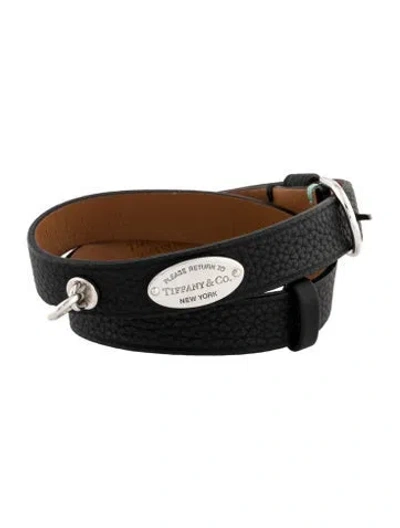 Pre-owned Tiffany & Co Leather Narrow Double Wrap Bracelet In Black