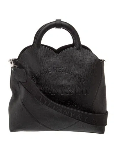 Pre-owned Tiffany & Co Leather Return To Tiffany Leather Heart Tote Medium In Black