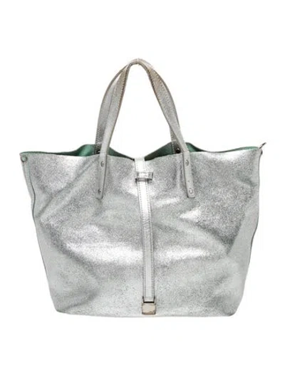 Pre-owned Tiffany & Co Leather Tote In Metallic/silver