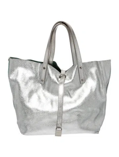Pre-owned Tiffany & Co Leather Tote In Metallic/silver