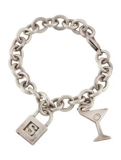 Pre-owned Tiffany & Co Letter 's' Padlock & Martini Glass Charm Bracelet, 6.5" In Multi