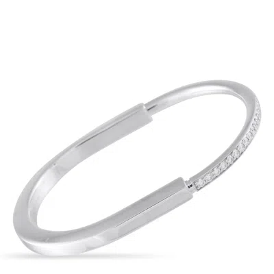 Tiffany & Co Lock 18k White Gold 1.20ct Diamond Bangle Bracelet Ti03-060326 In Silver