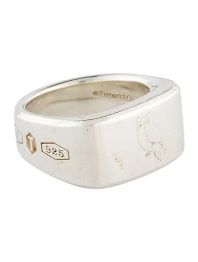 Pre-owned Tiffany & Co Maker's Owl Etched Signet Ring In Multi
