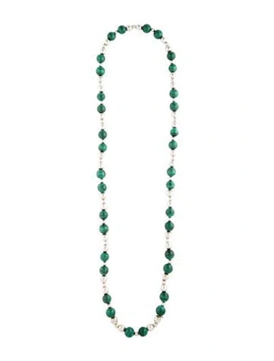 Pre-owned Tiffany & Co Malachite Bead Strand Necklace, 28" In Green