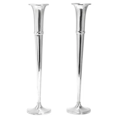 Pre-owned Tiffany & Co Matched Pair Of Tall Mid-century American Sterling Silver Flower Or Bud Vases