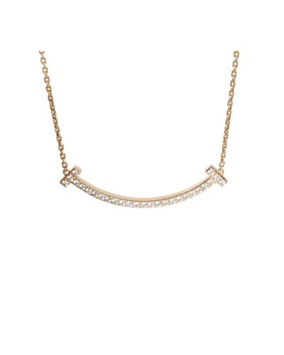 Pre-owned Tiffany & Co . Medium Model Tiffany T Smile Rose Gold 0.48 Ct. Tw. Diamond  Necklace (authentic Pre-l