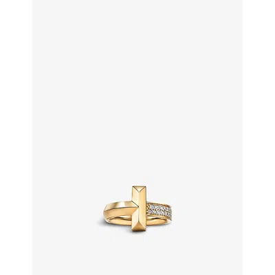 Tiffany & Co Mens 18ct Gold Tiffany T T1 Wide 18ct Yellow-gold And 0.21ct Diamond Ring