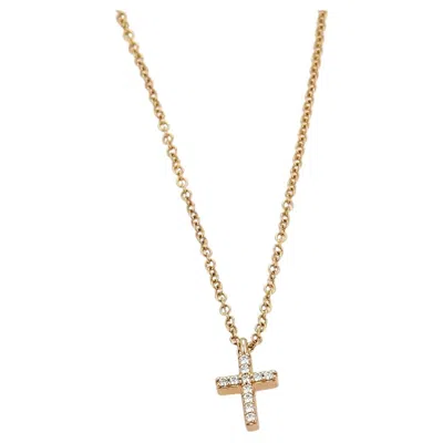 Pre-owned Tiffany & Co . Metro Diamond Cross 18k Rose Gold Pendant Necklace In Red