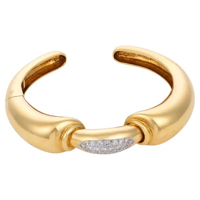 Pre-owned Tiffany & Co . Mid Century Diamond 18k Yellow Gold Cuff Bracelet