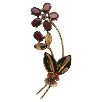 Pre-owned Tiffany & Co Mid-20th Century . Garnet Flower 14 Karat Yellow & Rose Gold Brooch