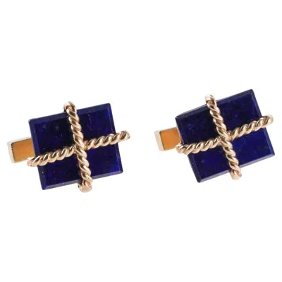 Pre-owned Tiffany & Co Midcentury Lapis Lazuli Gold Cufflinks In Multi