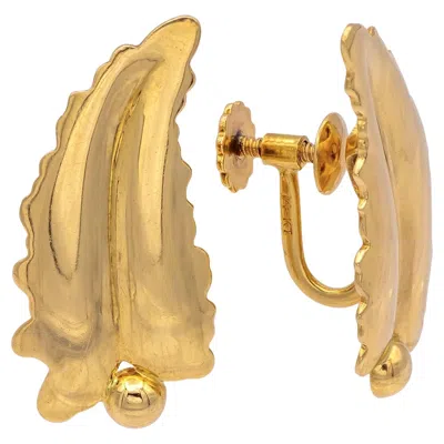 Pre-owned Tiffany & Co Mid-century . 14k Yellow Gold Sculpted Leaf Motif Earrings – 1950s