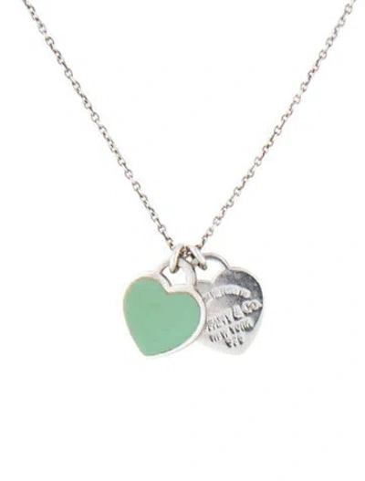 Pre-owned Tiffany & Co Mini Double Heart Tag Pendant Necklace, 16" In Multi