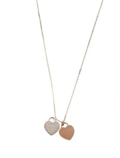 Pre-owned Tiffany & Co Mini Double Heart Tag Pendant Necklace, 16" In Multi