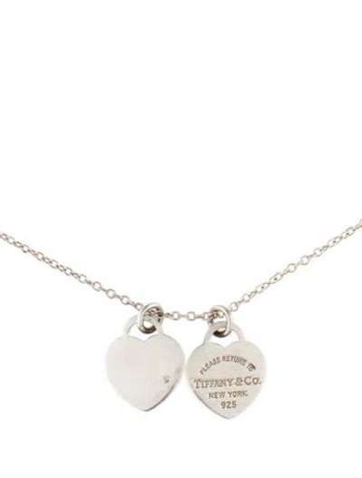 Pre-owned Tiffany & Co Mini Double Heart Tag Pendant Necklace, 16" In Multicolor