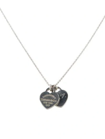 Pre-owned Tiffany & Co Mini Double Heart Tag Pendant Necklace, 16.5" In Multi