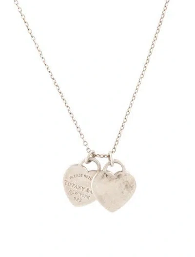Pre-owned Tiffany & Co Mini Double Heart Tag Pendant Necklace, 19" In Multi