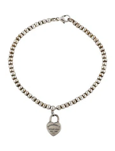 Pre-owned Tiffany & Co Mini Heart Lock Bead Bracelet, 6.5" In Multi